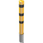 Bollard | steel tube  193 x 3,6 mm | yellow / black | Removable without fastener | With welded steel cap, incl. base sleeve Item no. 40191_10 | total length: 2000 mm | with welded steel cap